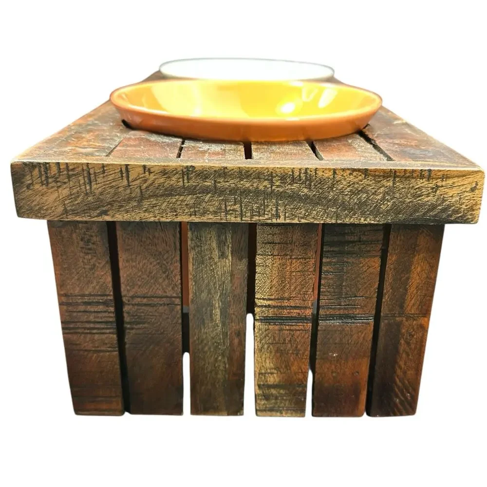 Rustic Wood Elevated Pet Feeder Farmhouse Country Style Cat Dog Feeder 17x8x6